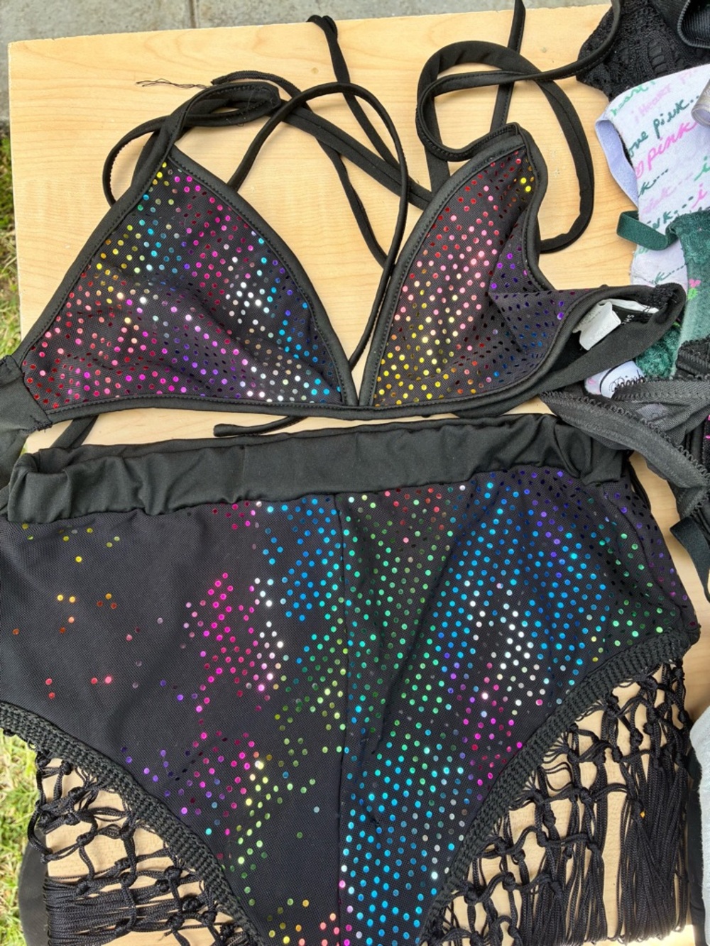 Black Multicolor Dot High-Waist Bikini Set - Women